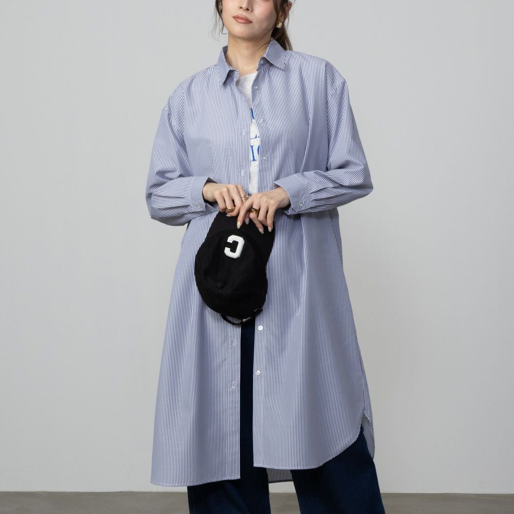 NAVY ストライプシャツワンピース レディース