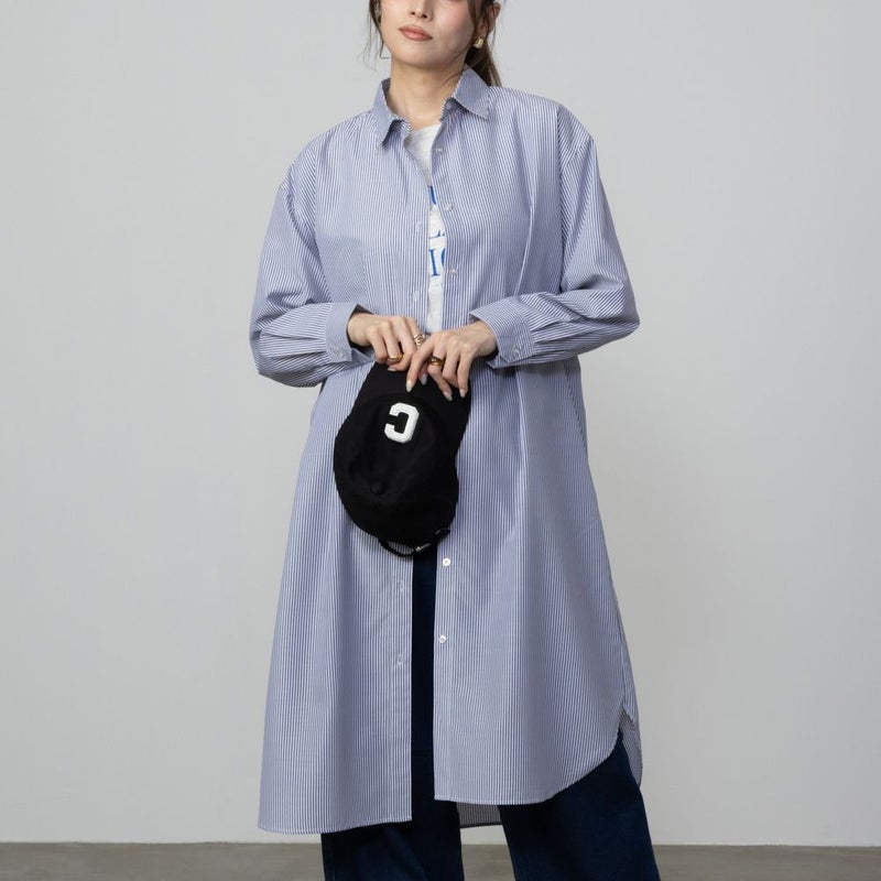 [期間限定価格]NAVY  ストライプシャツワンピース レディース商品画像-3