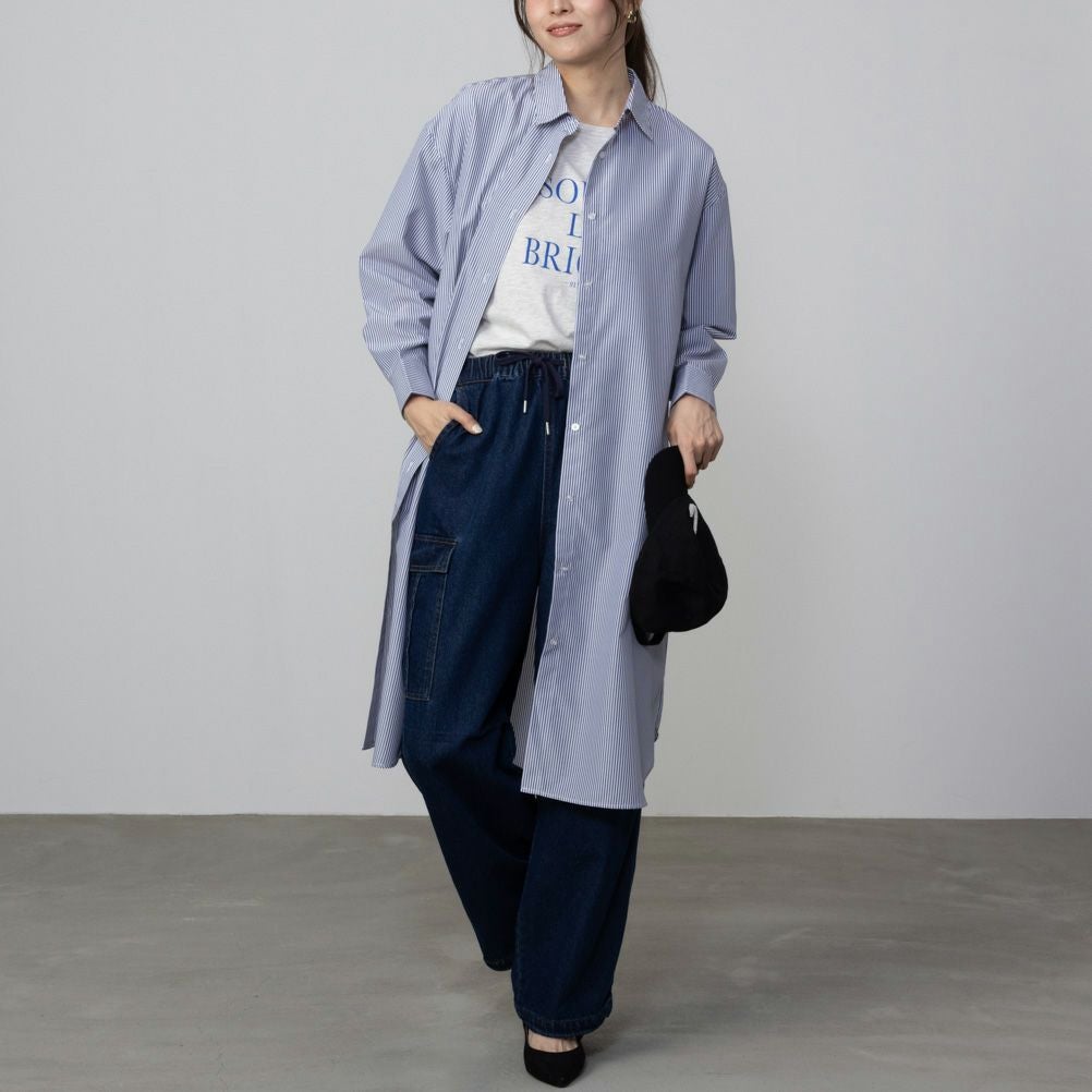 NAVY ストライプシャツワンピース レディース