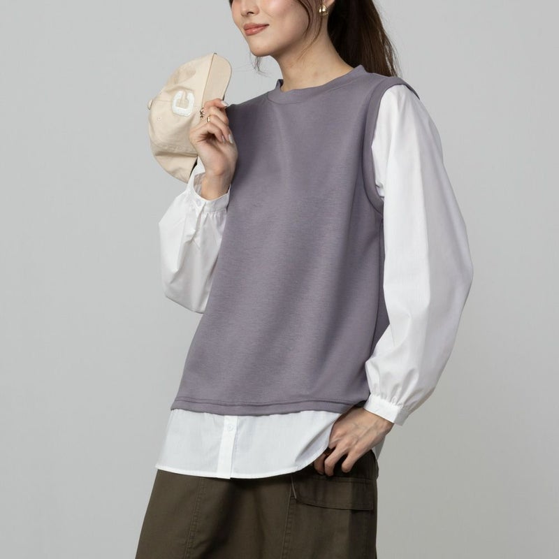 URBAN COLLECTION エアスムージー ポンチ素材 フェイクアンサンブルプルオーバー レディース商品画像-2