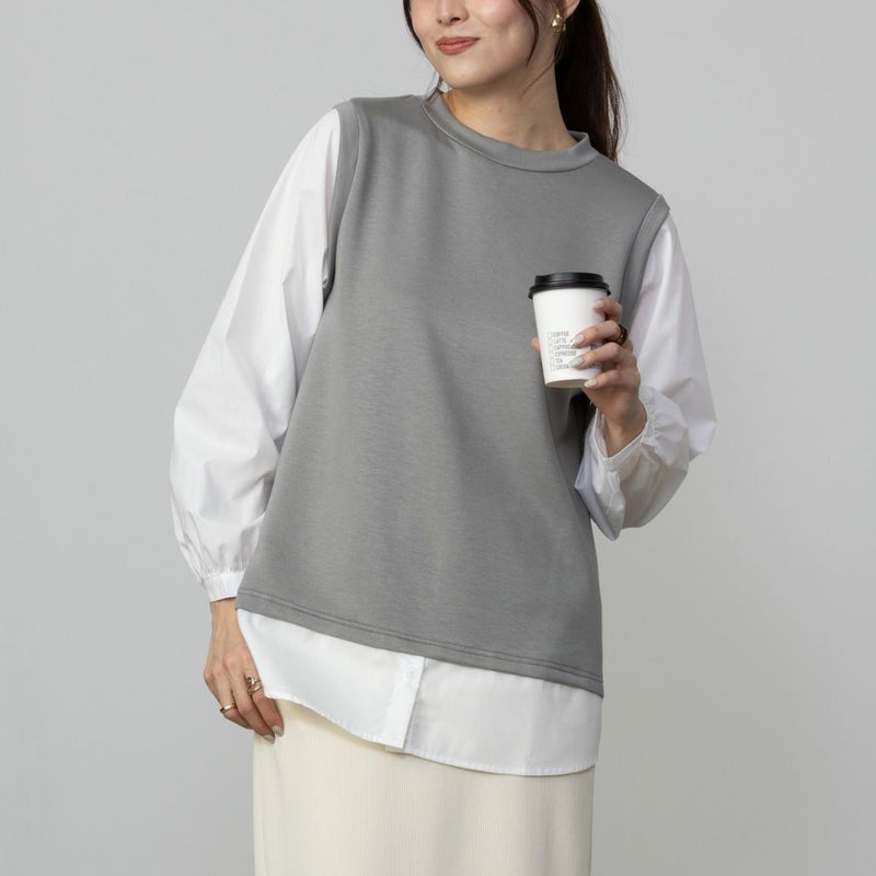 URBAN COLLECTION エアスムージー ポンチ素材 フェイクアンサンブルプルオーバー レディース商品画像-3