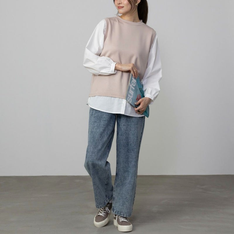 URBAN COLLECTION エアスムージー ポンチ素材 フェイクアンサンブルプルオーバー レディース商品画像-4