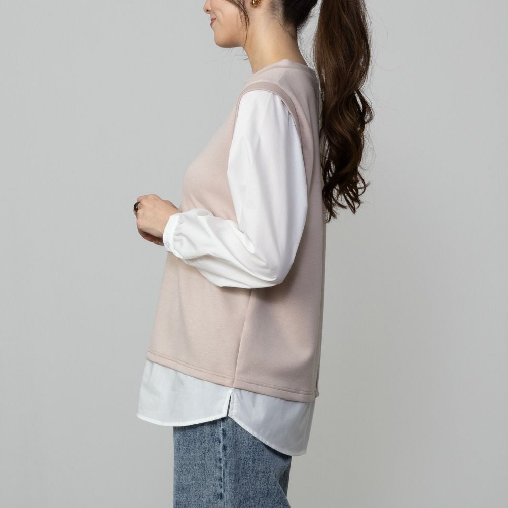 URBAN COLLECTION エアスムージー ポンチ素材 フェイクアンサンブルプルオーバー レディース