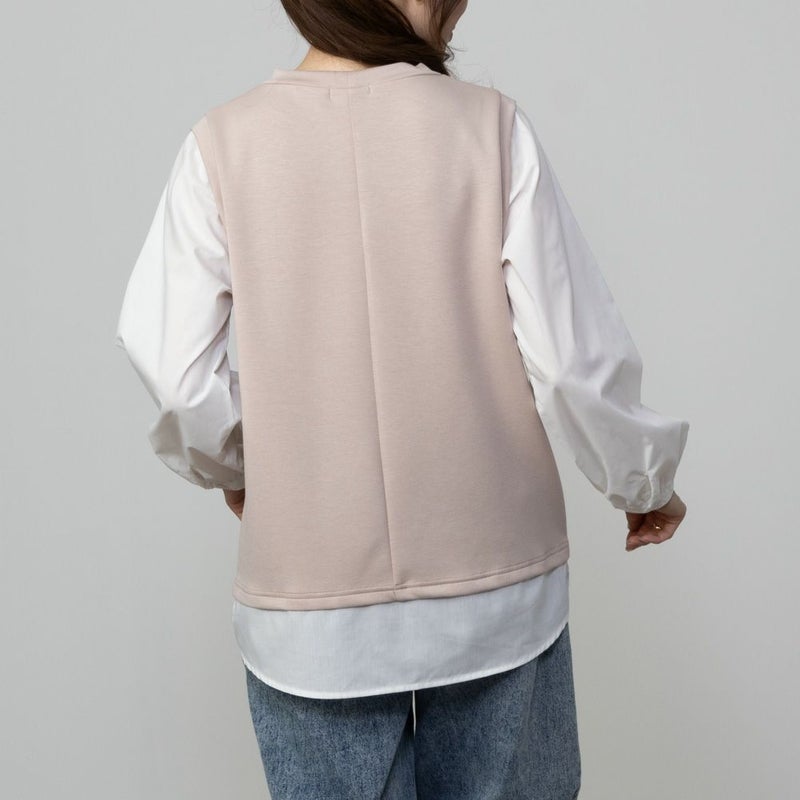 URBAN COLLECTION エアスムージー ポンチ素材 フェイクアンサンブルプルオーバー レディース商品画像-6