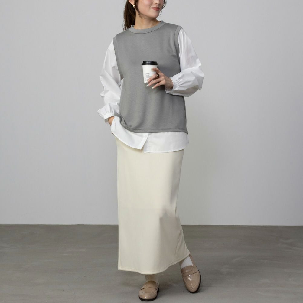 URBAN COLLECTION エアスムージー ポンチ素材 フェイクアンサンブルプルオーバー レディース