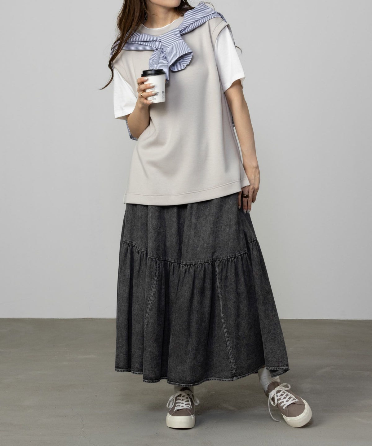 URBAN COLLECTION エアスムージー ポンチ素材 フェイクレイヤードベストTシャツ レディース ネコポス 対応商品