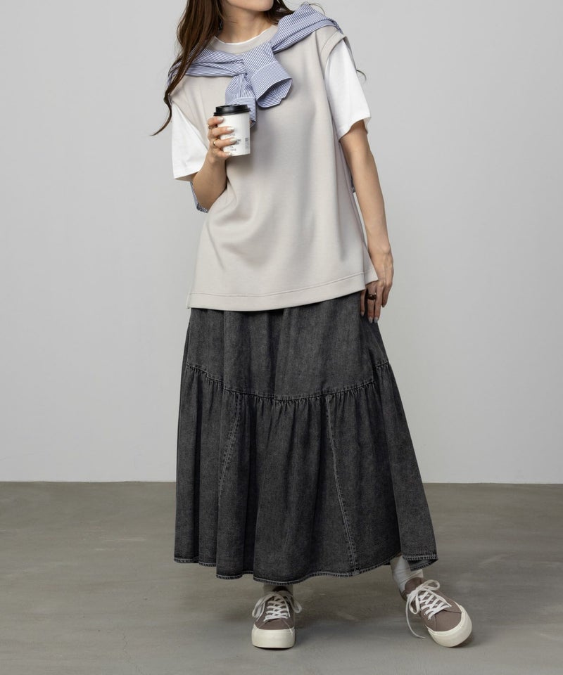 URBAN COLLECTION エアスムージー ポンチ素材 フェイクレイヤードベストTシャツ レディース メール便 対応商品商品画像-4