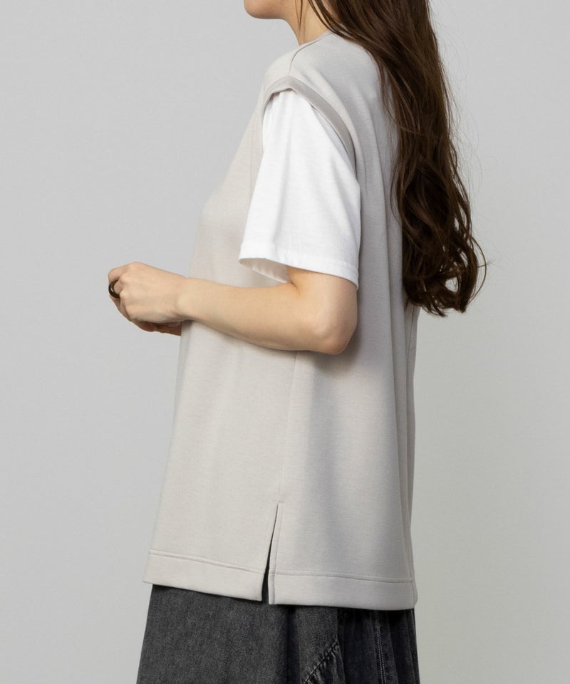 URBAN COLLECTION エアスムージー ポンチ素材 フェイクレイヤードベストTシャツ レディース メール便 対応商品商品画像-5