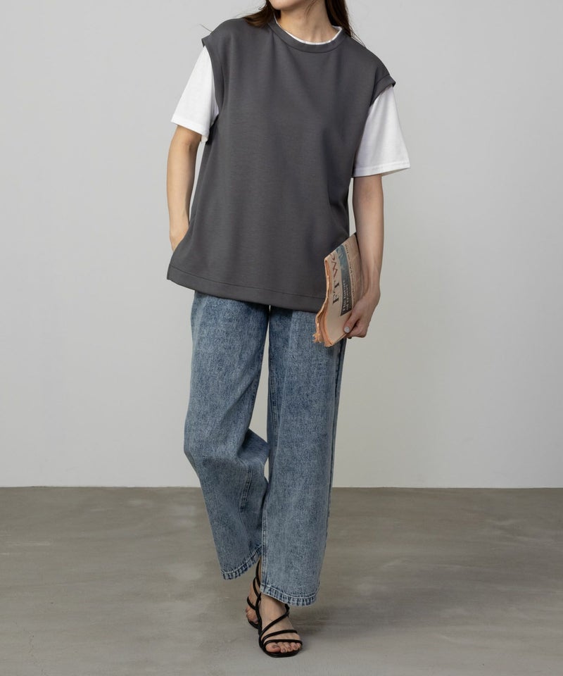 URBAN COLLECTION エアスムージー ポンチ素材 フェイクレイヤードベストTシャツ レディース メール便 対応商品商品画像-7