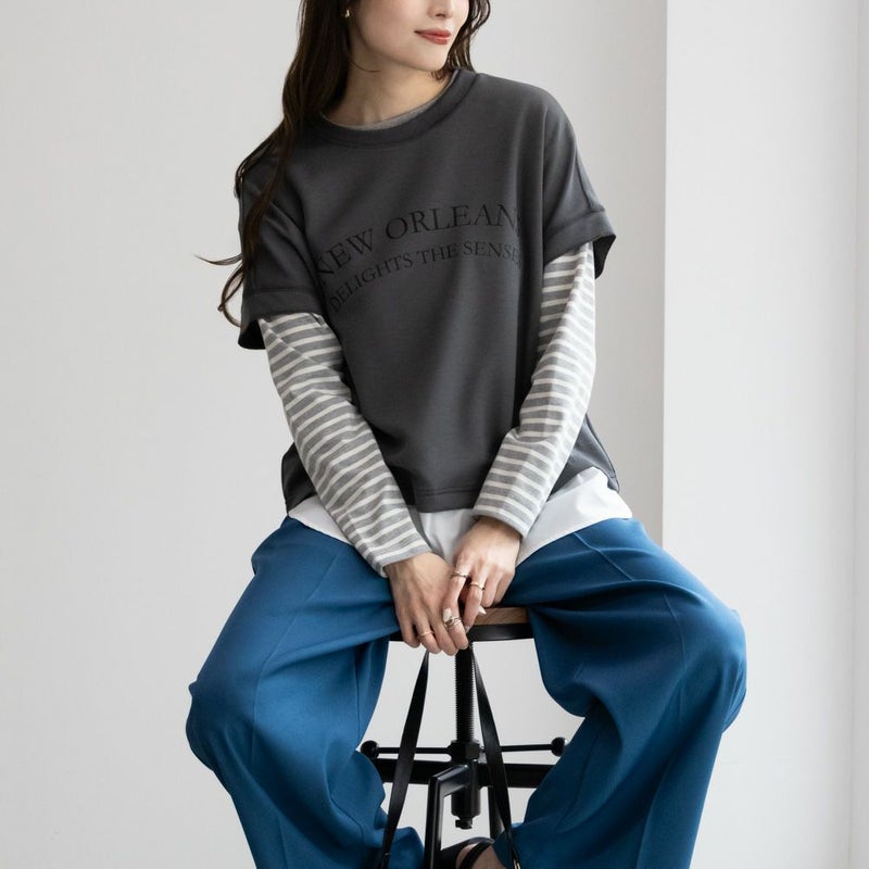 URBAN COLLECTION エアスムージー ポンチ素材 フェイクレイヤードノースリーブ レディース商品画像-3