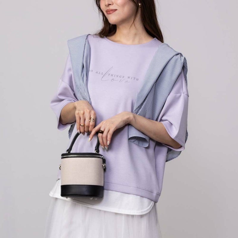 URBAN COLLECTION  エアスムージー ポンチ素材 裾フェイクレイヤードプリントTシャツ レディース メール便 対応商品商品画像-3