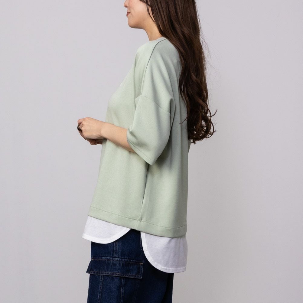 URBAN COLLECTION エアスムージー ポンチ素材 裾フェイクレイヤードプリントTシャツ レディース ネコポス 対応商品