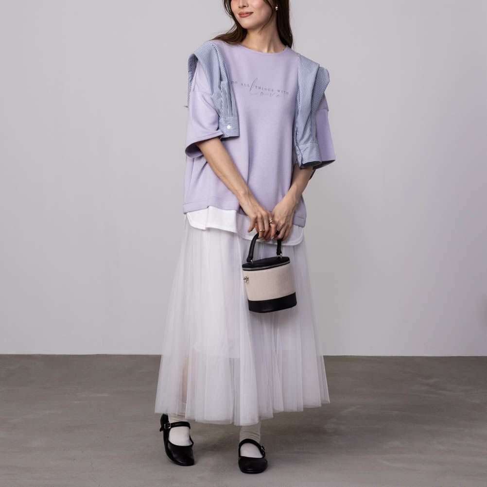 URBAN COLLECTION エアスムージー ポンチ素材 裾フェイクレイヤードプリントTシャツ レディース ネコポス 対応商品