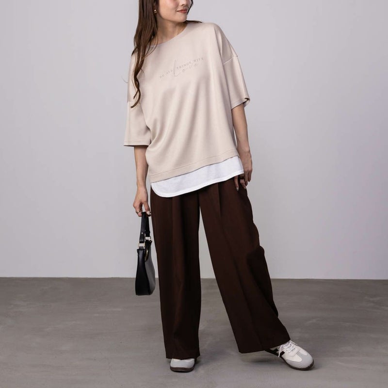 URBAN COLLECTION エアスムージー ポンチ素材 裾フェイクレイヤードプリントTシャツ レディース メール便 対応商品商品画像-10