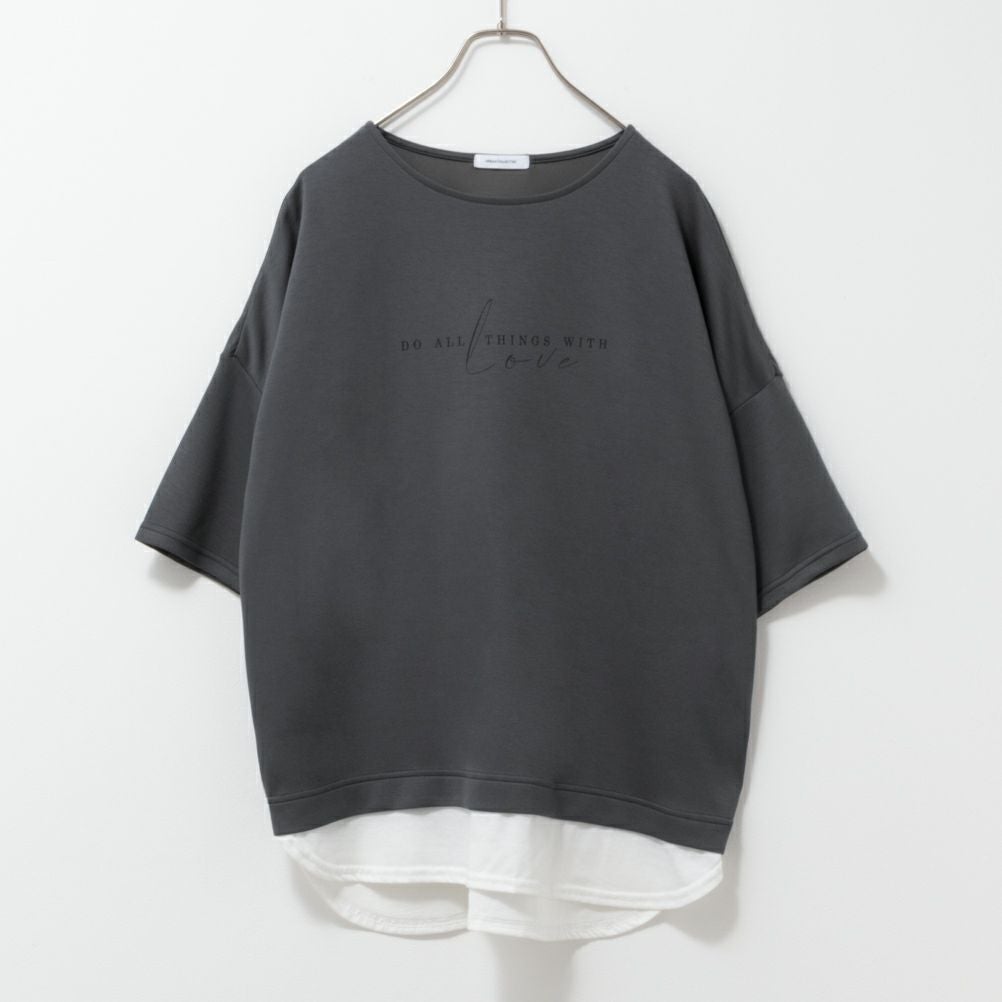 URBAN COLLECTION エアスムージー ポンチ素材 裾フェイクレイヤードプリントTシャツ レディース ネコポス 対応商品