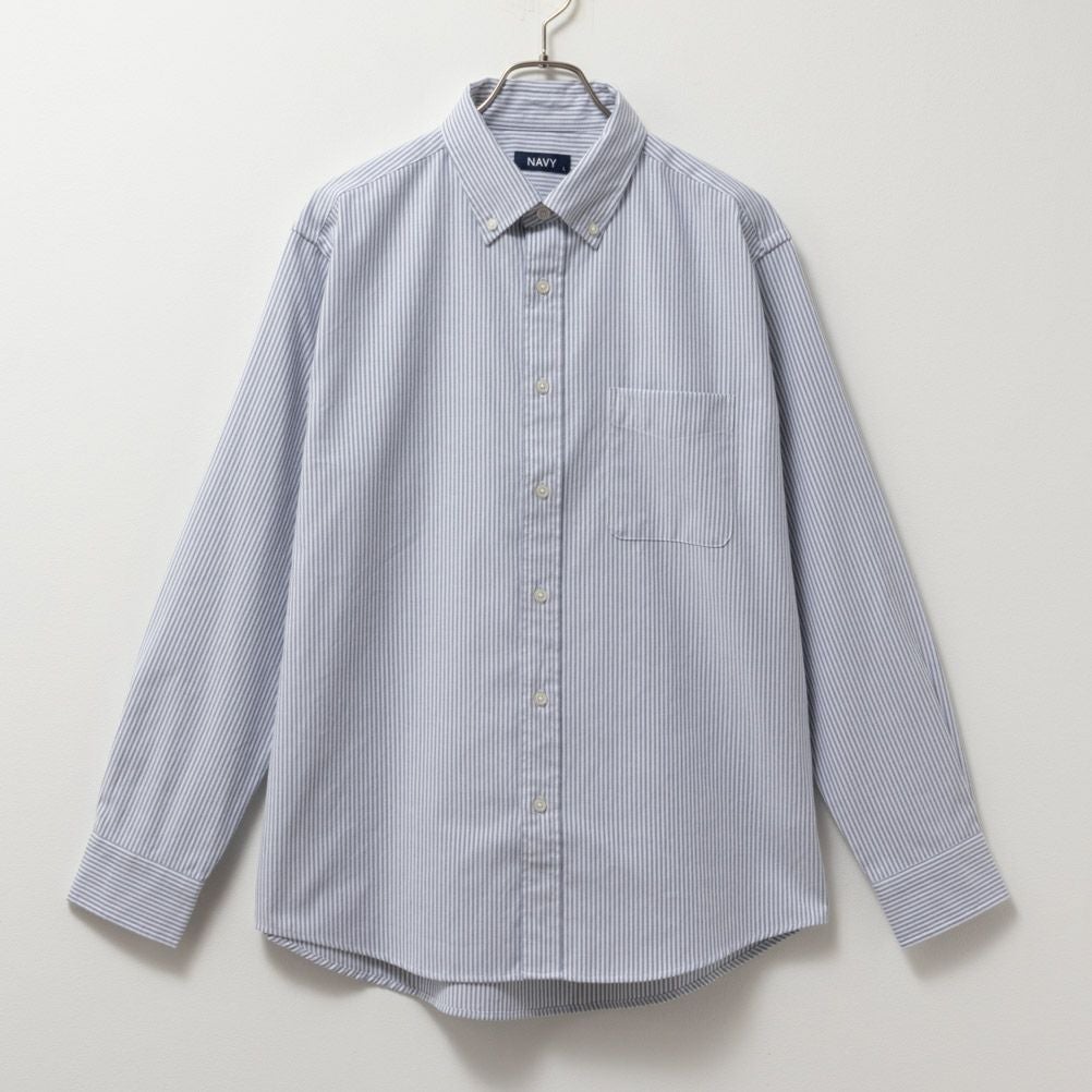 NAVY オックスストライプボタンダウン長袖シャツ メンズ
