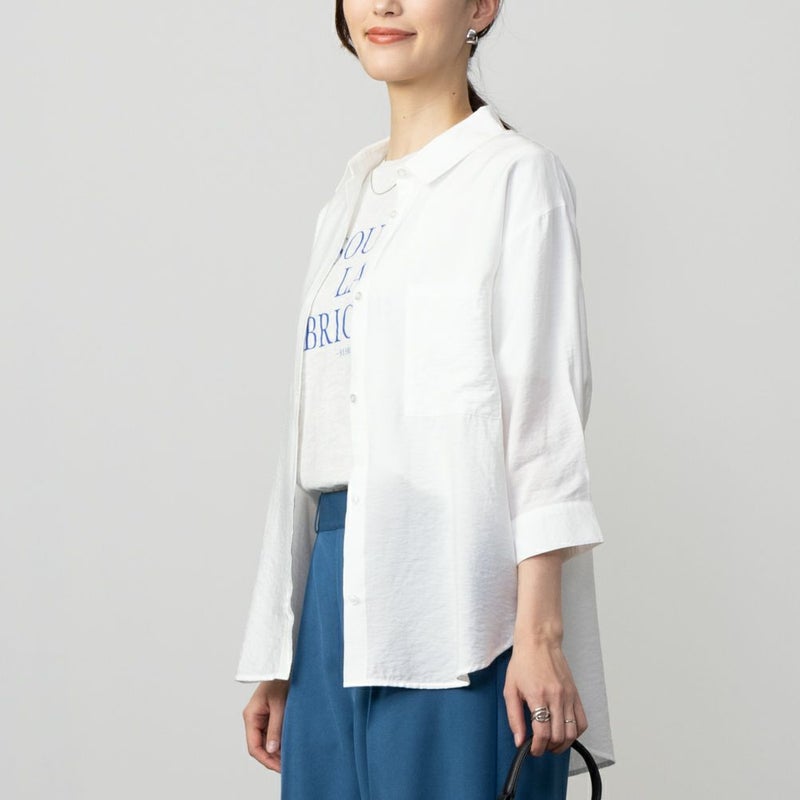 Howdy Marie ビンテージシアー無地7分袖シャツ レディース商品画像-2