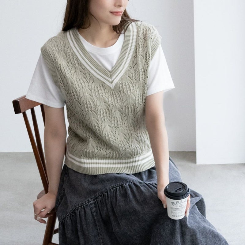 NAVY チルデンVネックベストアンサンブル レディース商品画像-1