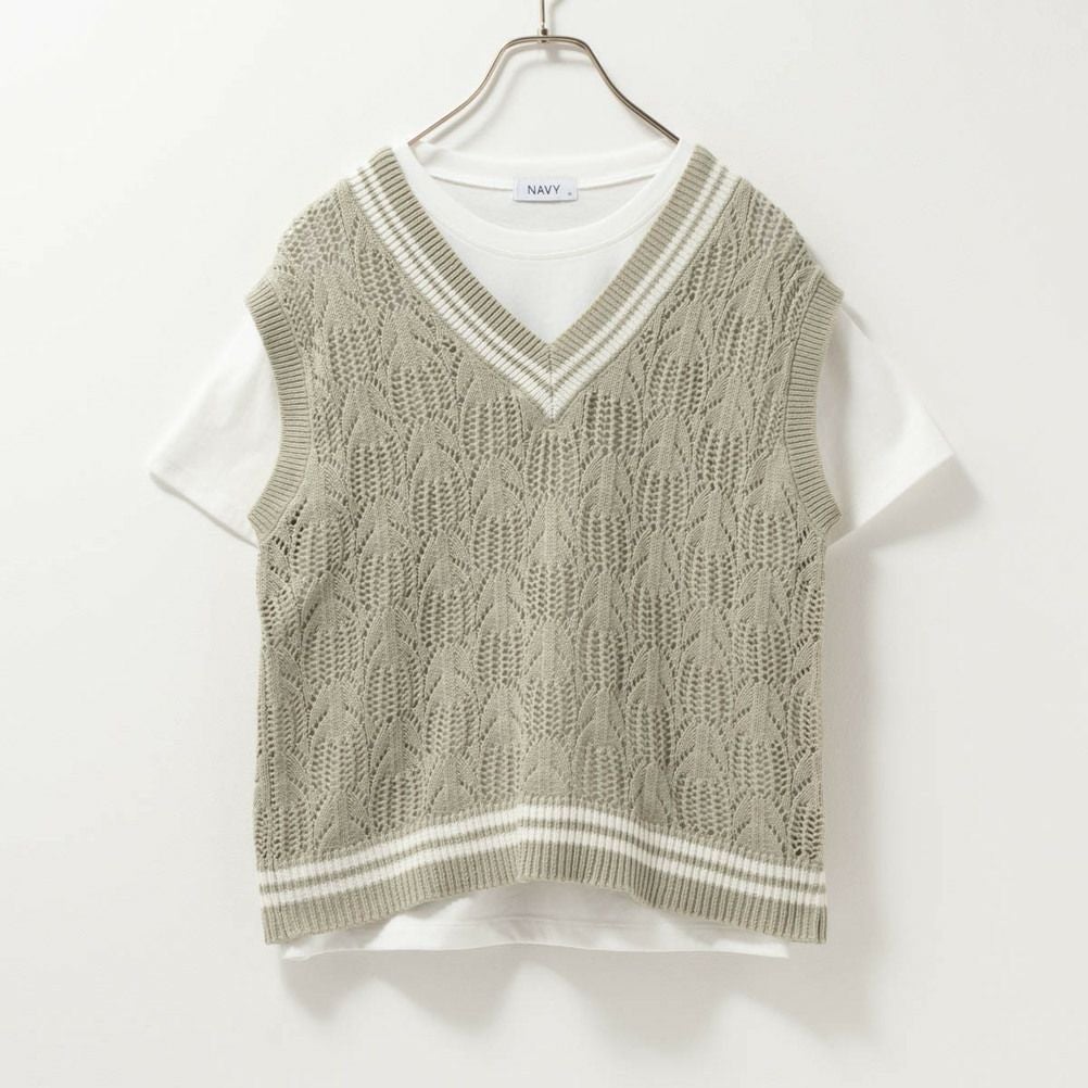 NAVY チルデンVネックベストアンサンブル レディース