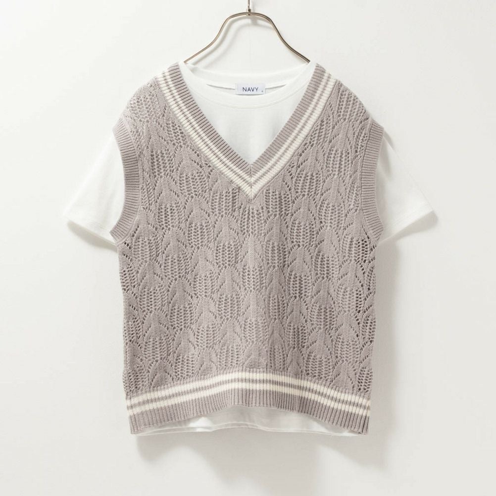 NAVY チルデンVネックベストアンサンブル レディース