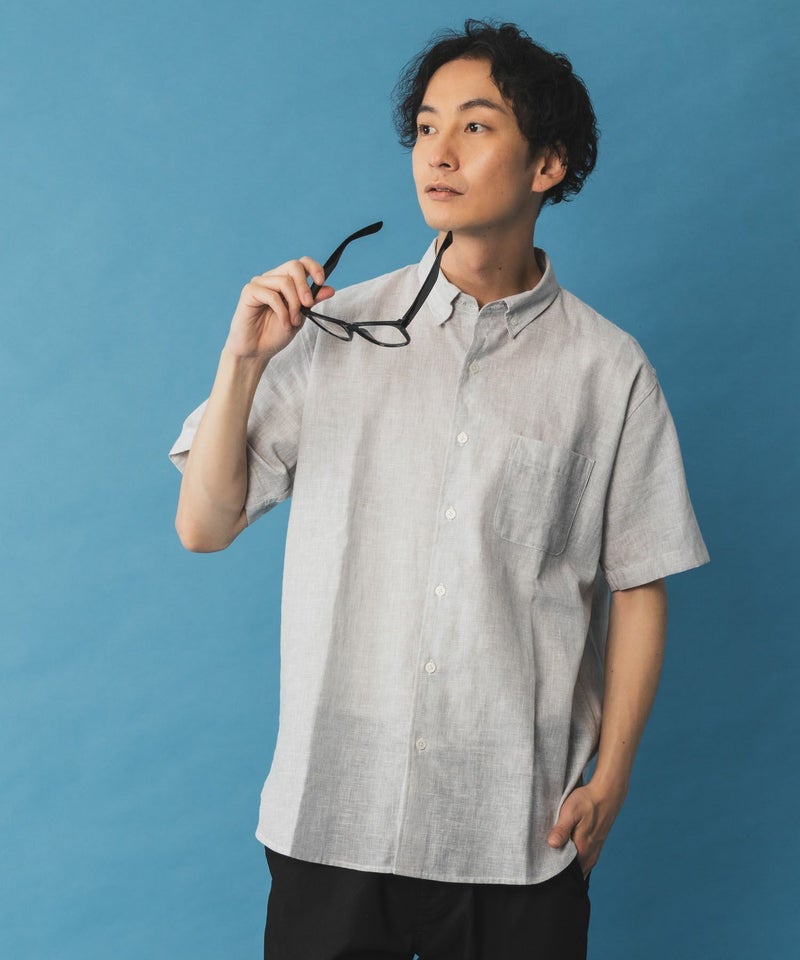 NAVY SARARI リネン混ショートスリーブシャツ メンズ商品画像-2