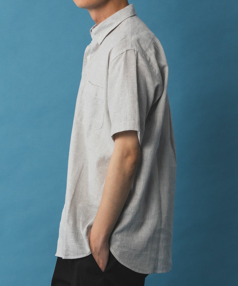 NAVY SARARI リネン混ショートスリーブシャツ メンズ商品画像-4