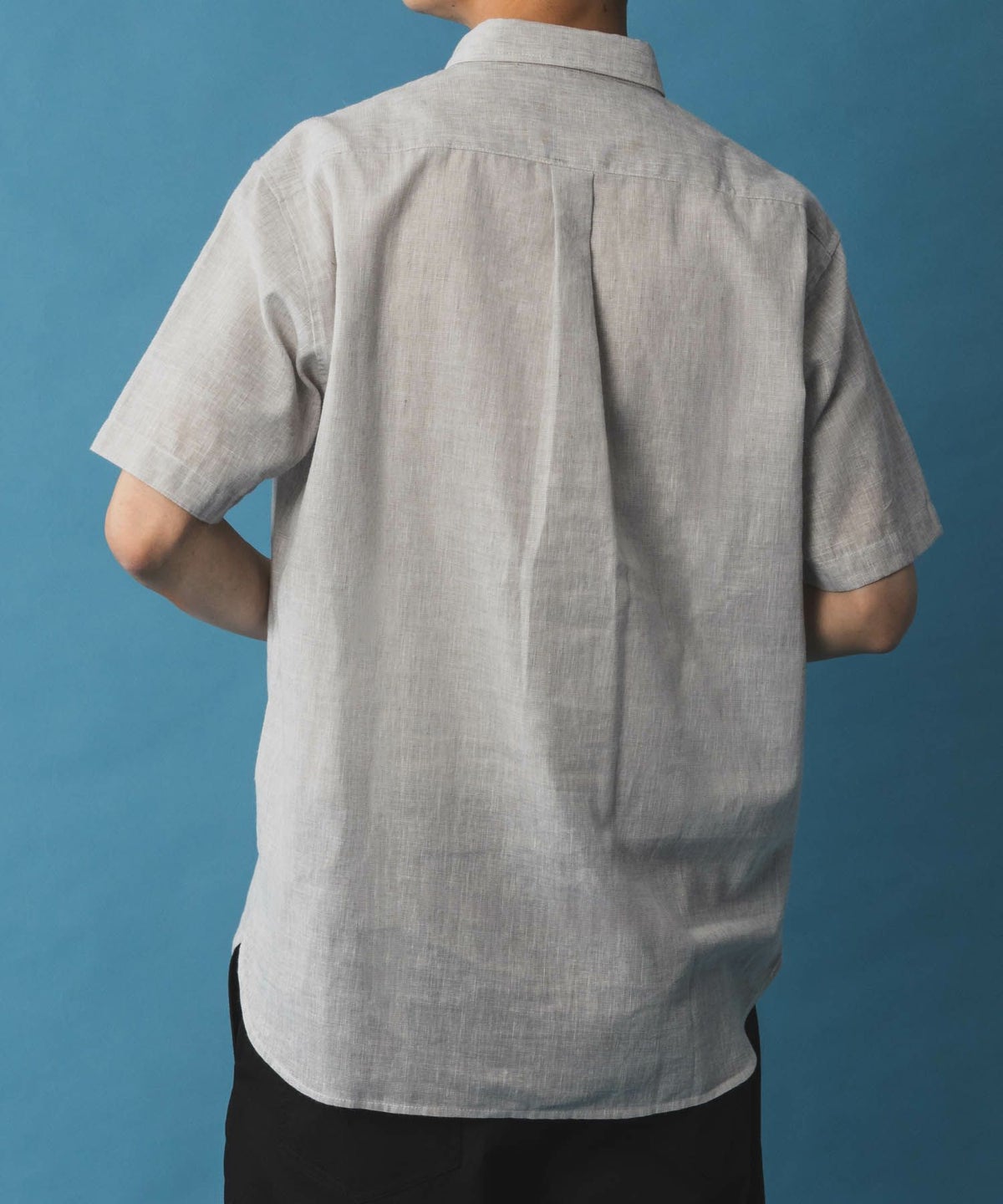 NAVY リネン混ショートスリーブシャツ メンズ