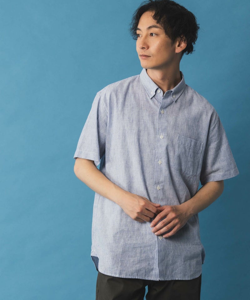 NAVY SARARI リネン混ショートスリーブシャツ メンズ商品画像-16