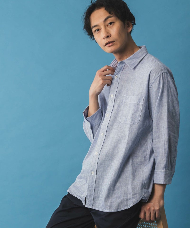NAVY SARARI リネン混7分袖シャツ メンズ商品画像-2