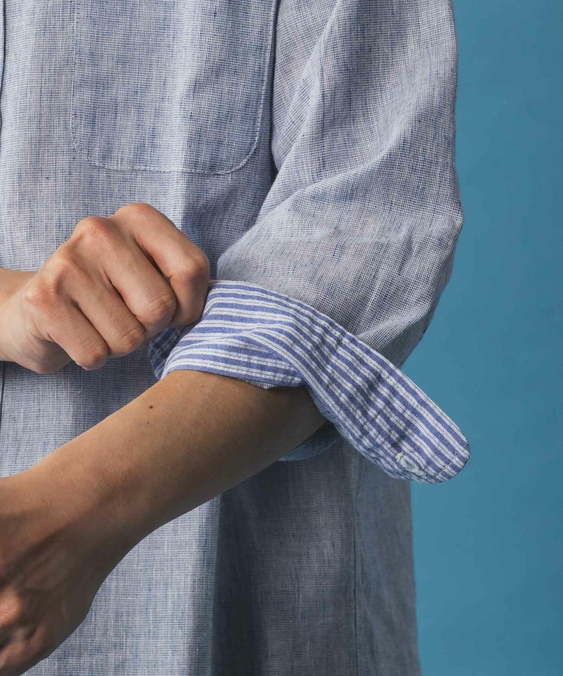 NAVY SARARI リネン混7分袖シャツ メンズ商品画像-10