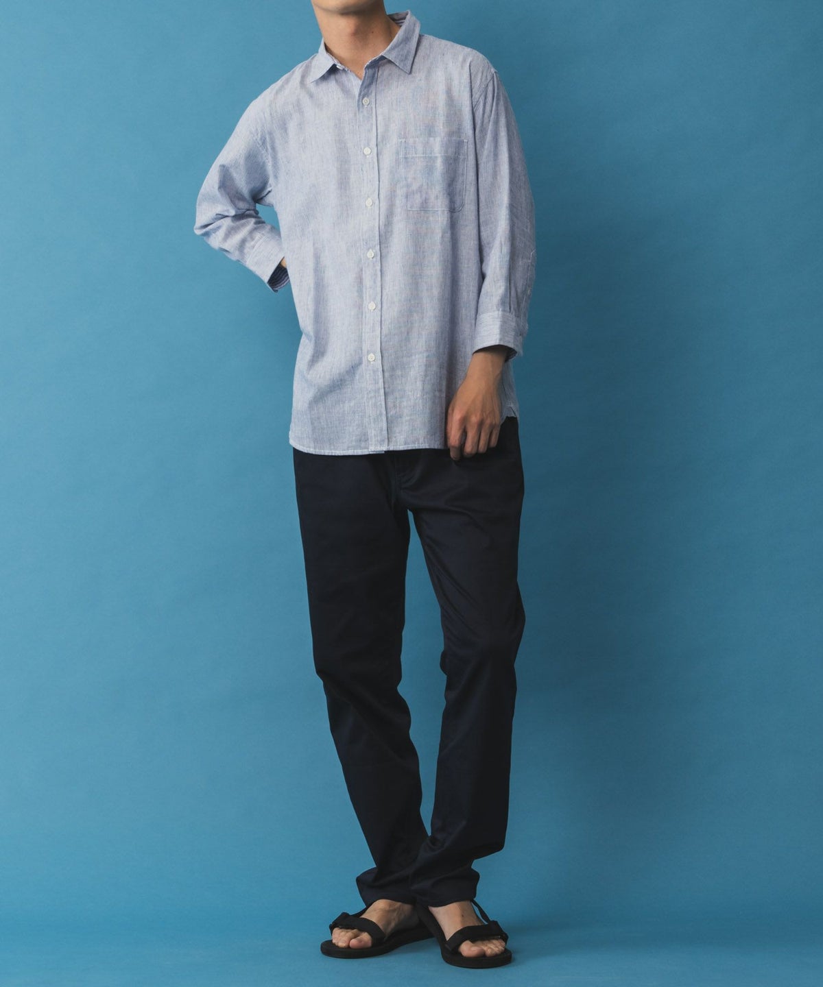NAVY リネン混7分袖シャツ メンズ