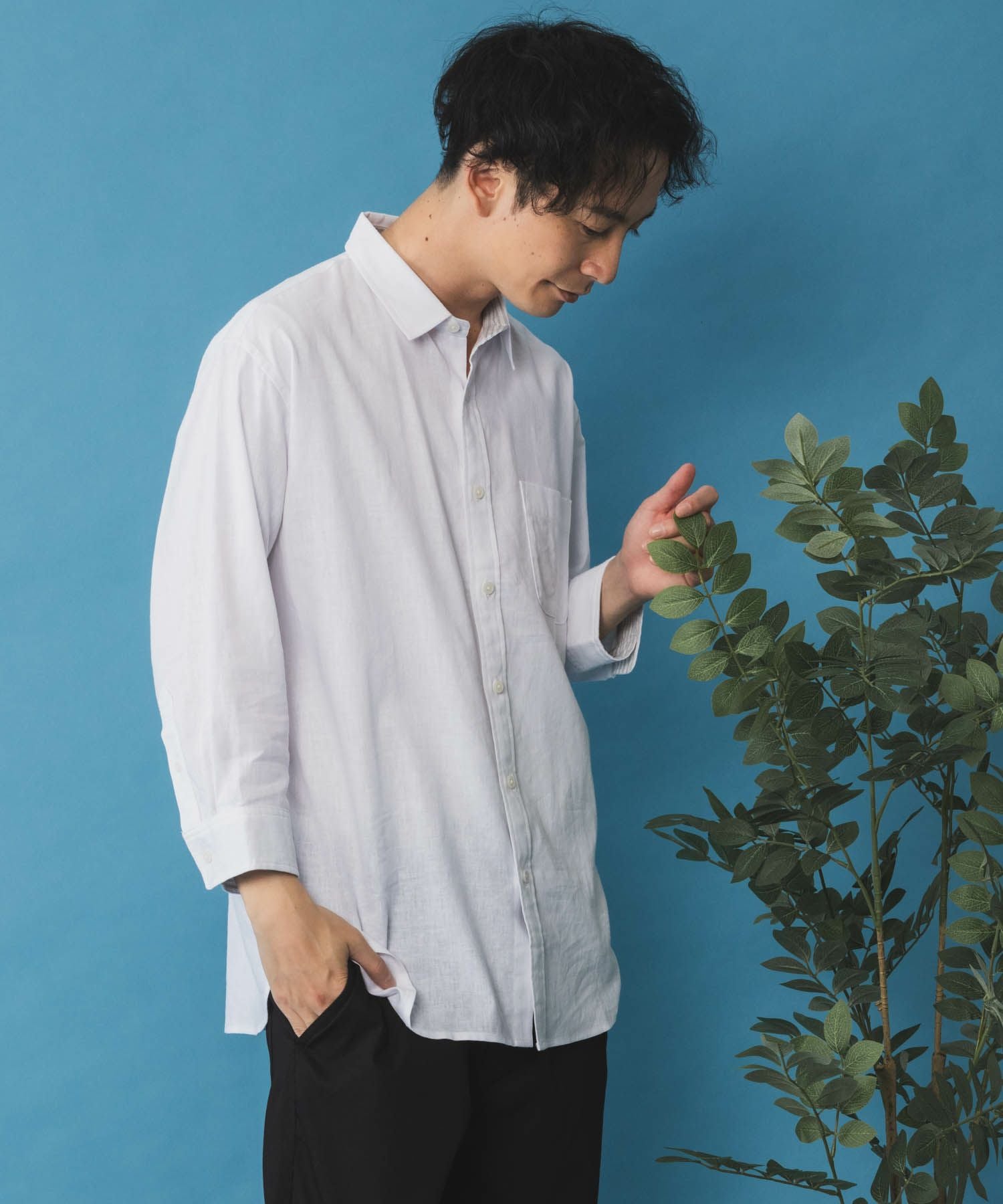 ともぞう★リネン100% プレーンリネンタックフロントシャツ ネイビー アイリッシュリネン ソリッド スポーツシャツ Regular Fit | Brooks