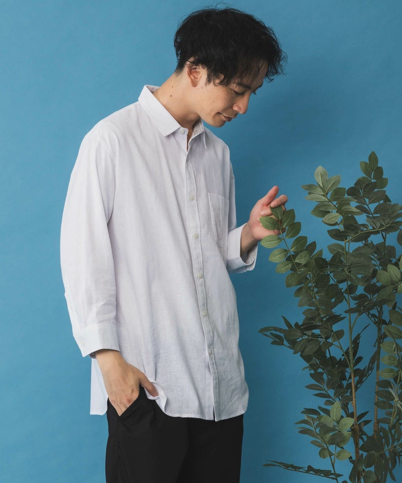 NAVY SARARI リネン混7分袖シャツ メンズ商品画像-14