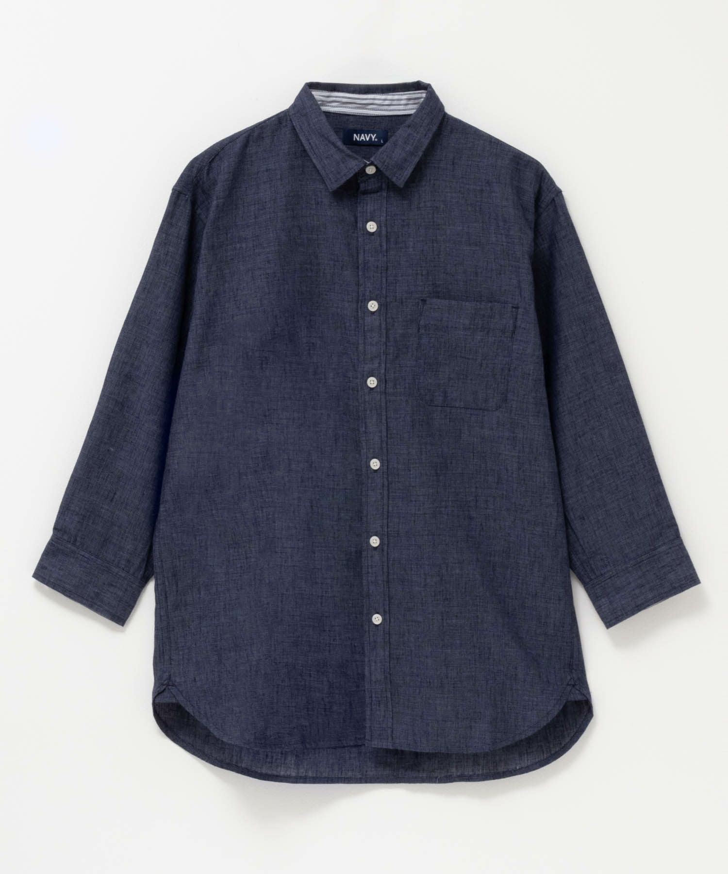 NAVY リネン混7分袖シャツ メンズ NAVY リネン混7分袖シャツ メンズ