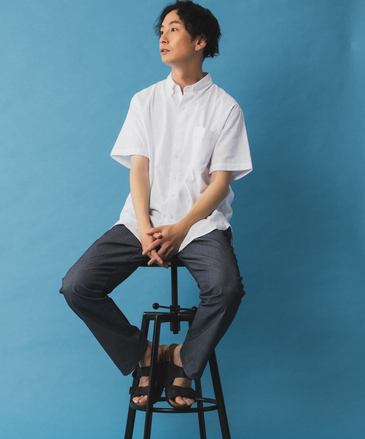 NAVY SARARI 裏メッシュドビーCOOLストレートパンツ メンズ