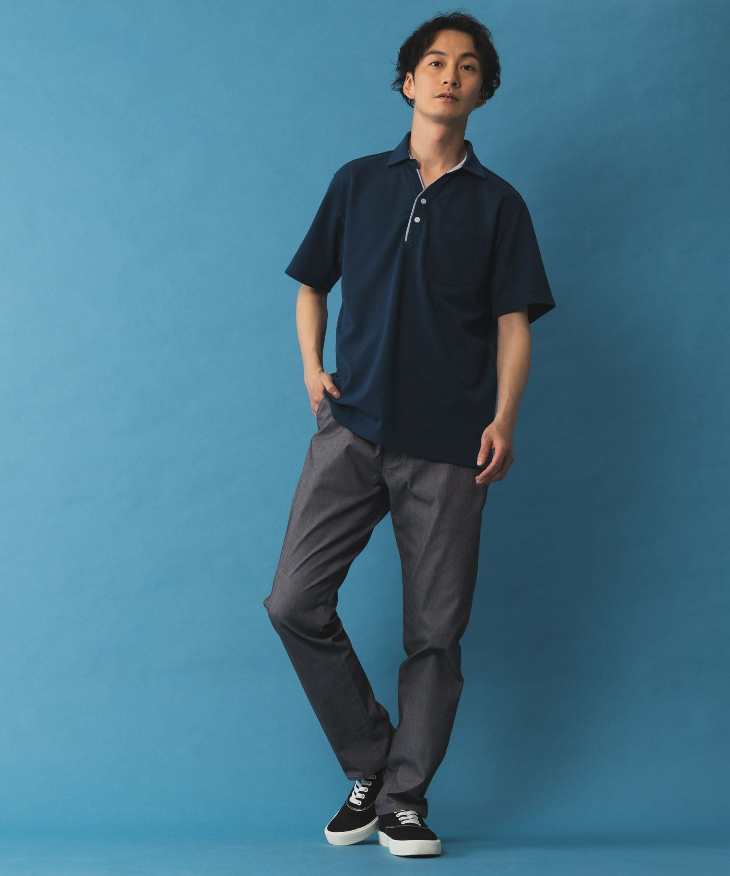 NAVY SARARI 裏メッシュドビーCOOLストレートパンツ メンズ