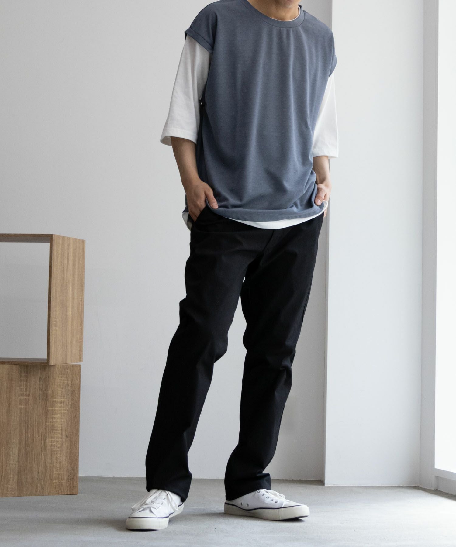 NAVY SARARI 裏メッシュドビーCOOLストレートパンツ メンズ