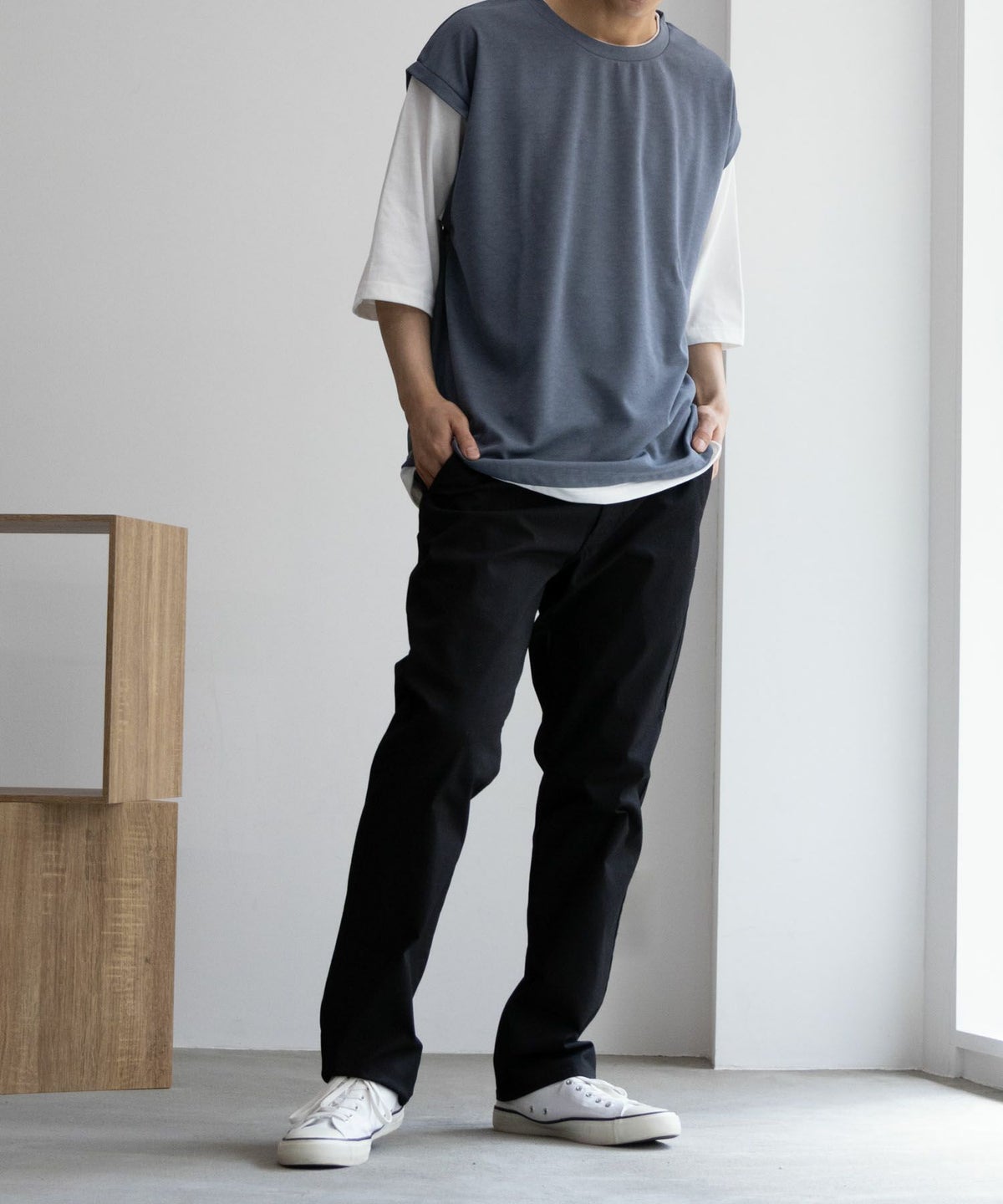 NAVY SARARI 裏メッシュドビーCOOLストレートパンツ メンズ