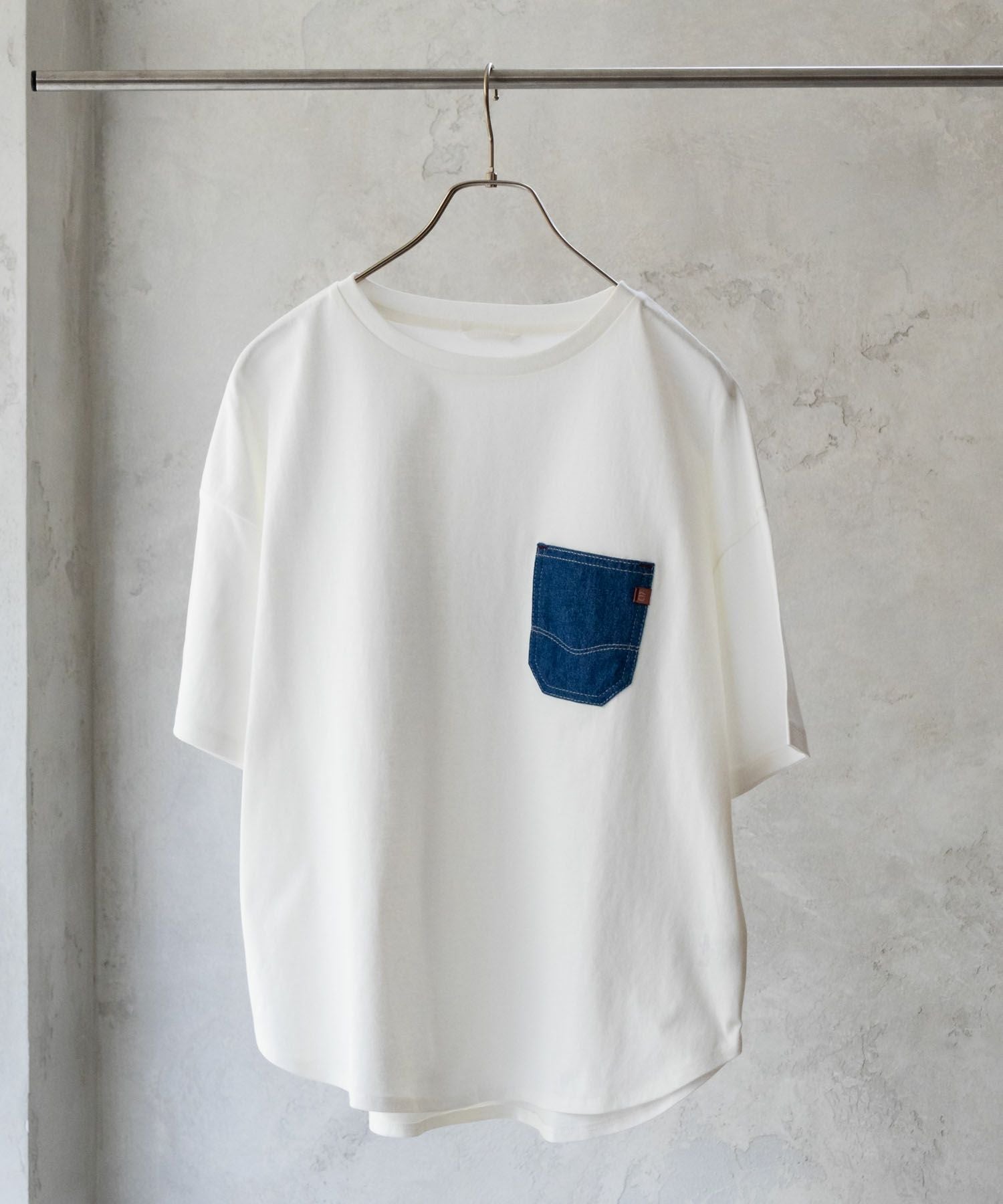 C17 デニムラウンド胸ポケットTシャツ レディース