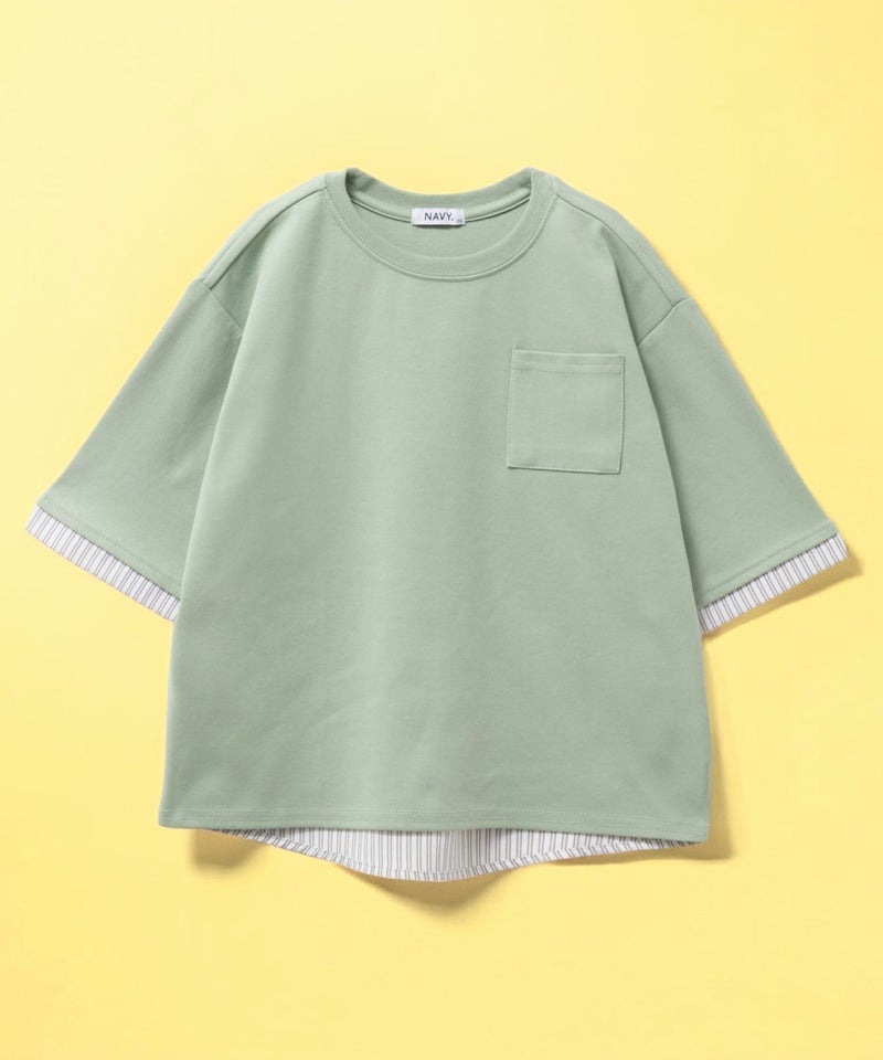 NAVY  ポンチ素材 布帛切替えプルオーバー キッズ メール便 対応商品商品画像-1