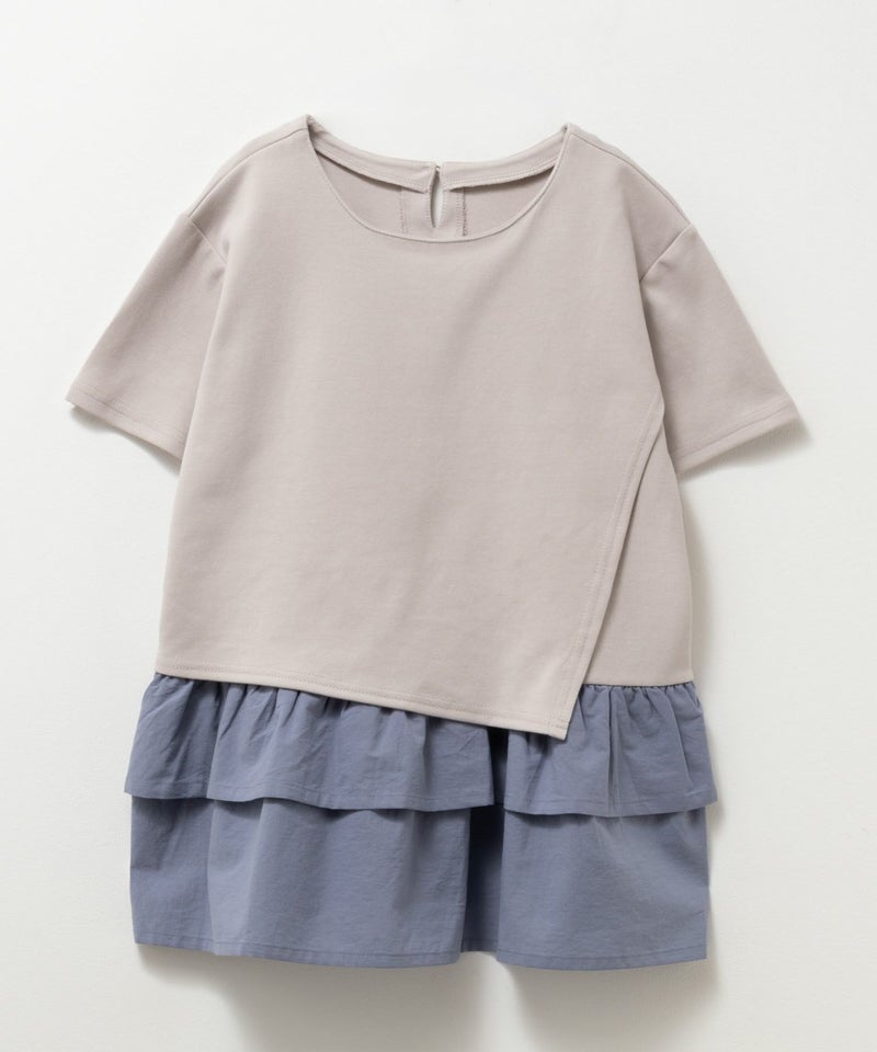 NAVY  ポンチ素材 フェイクレイヤードチュニック キッズ メール便 対応商品商品画像-3