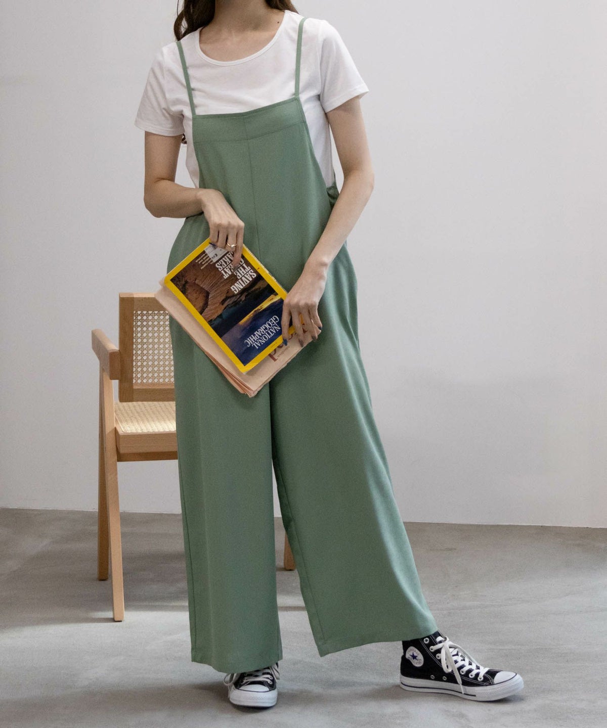 NAVY 麻ライクサロペットアンサンブル レディース