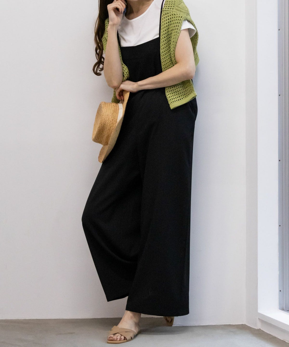 NAVY 麻ライクサロペットアンサンブル レディース