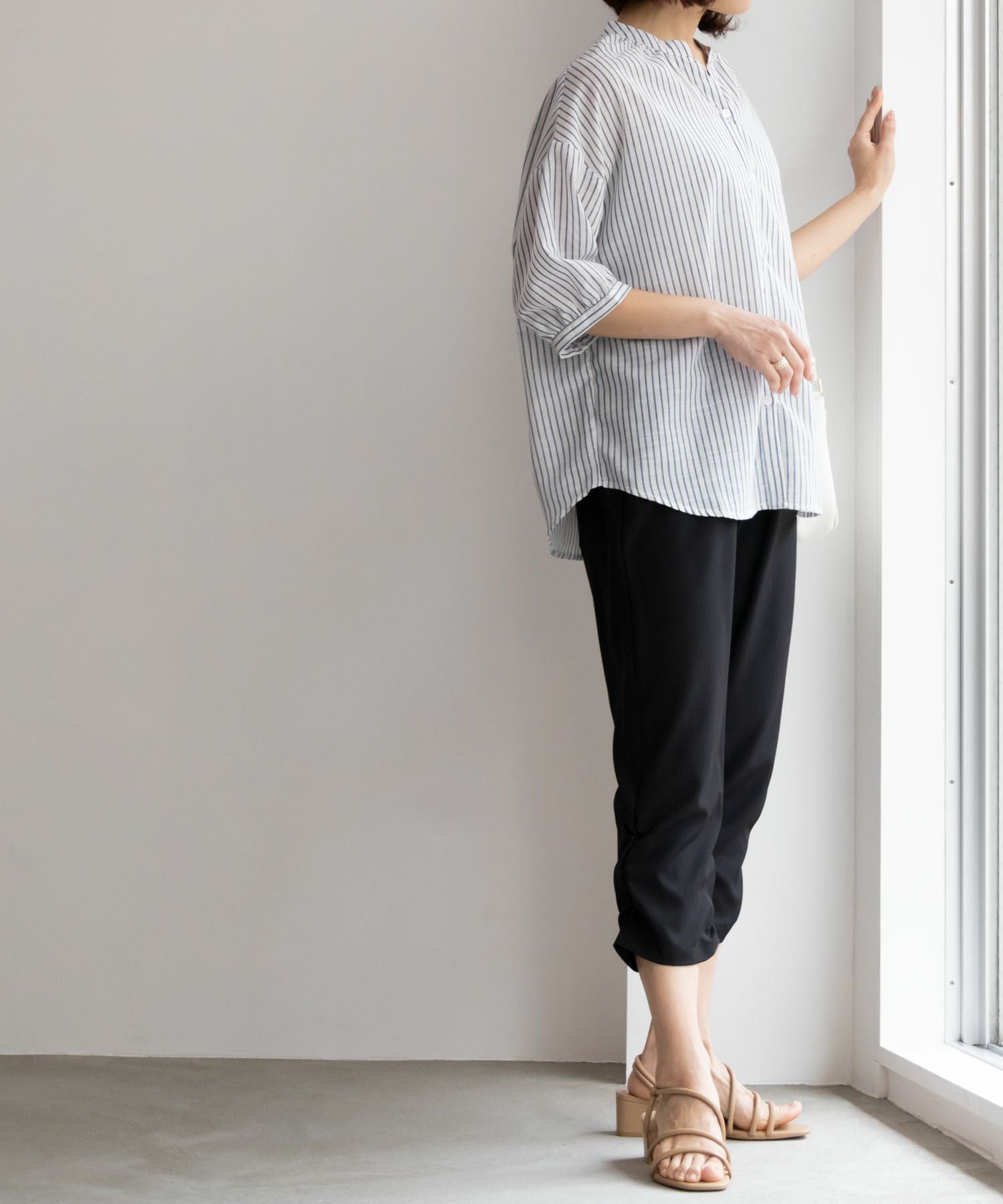 NAVY SARARI シャーリングパンツ レディース