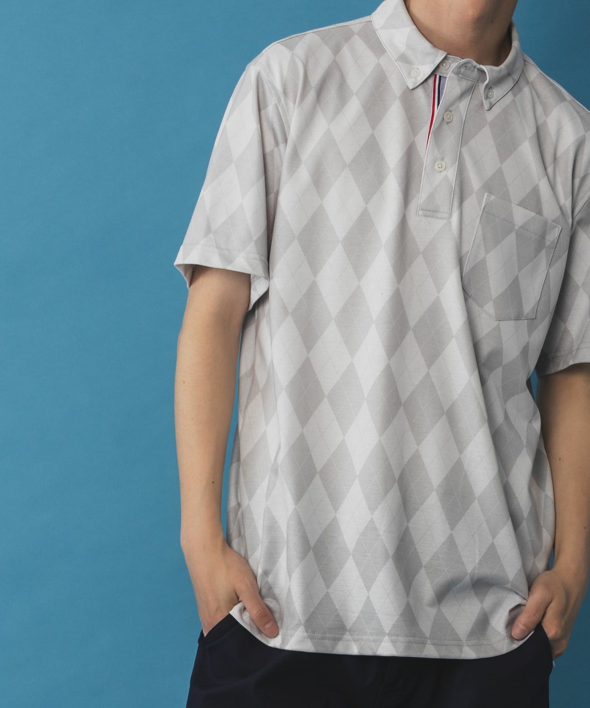 NAVY SARARI リピュール加工 総柄ポロシャツ メンズ