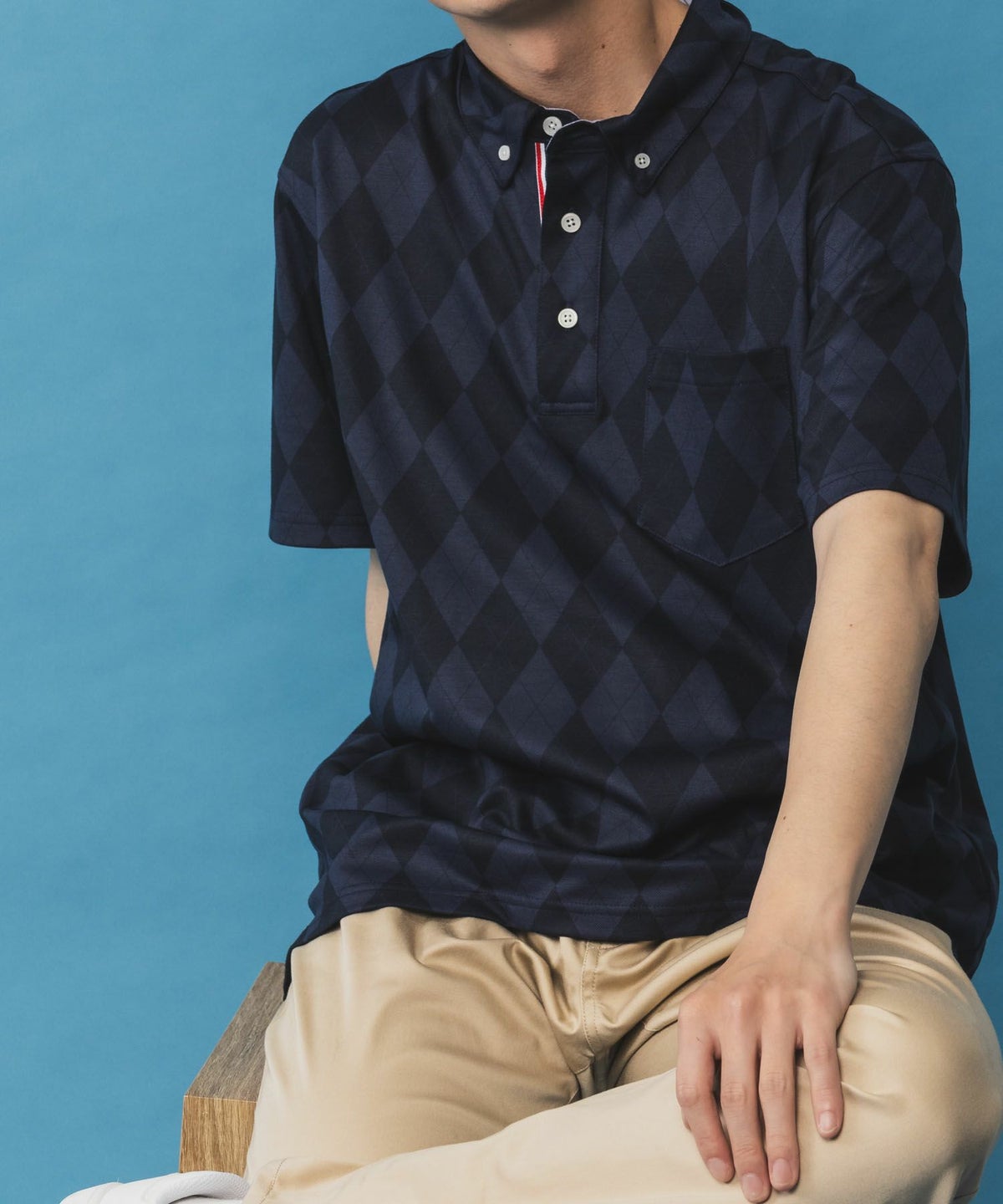 NAVY SARARI リピュール加工 総柄ポロシャツ メンズ