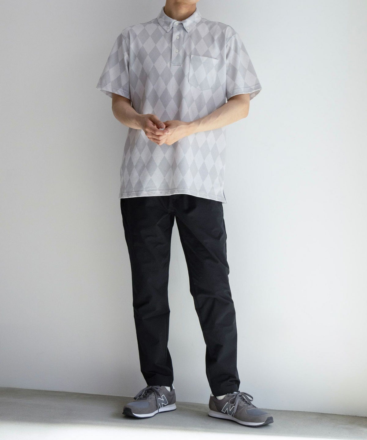 NAVY SARARI リピュール加工 総柄ポロシャツ メンズ