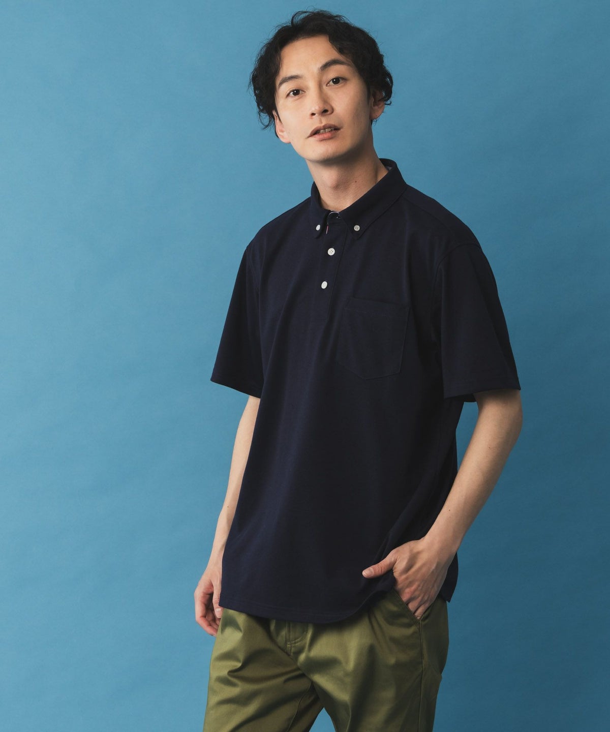 NAVY SARARI リピュール加工 カノコポロシャツ メンズ