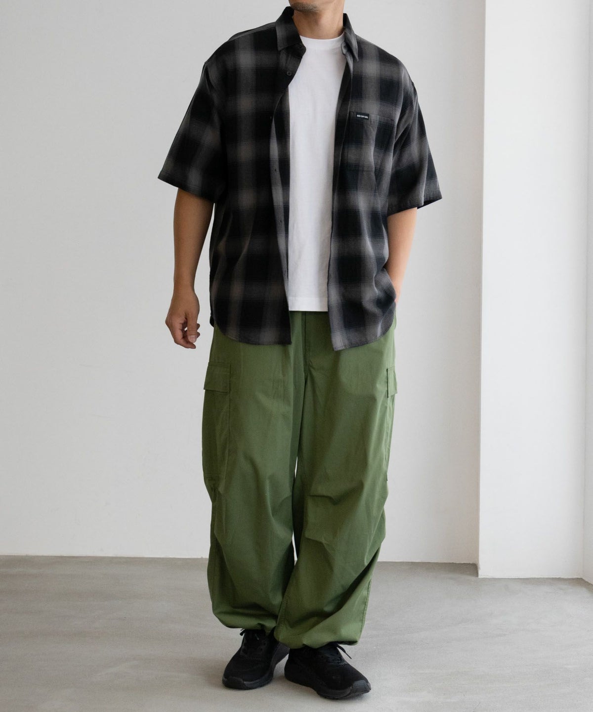 RED CAP GIRL オンブレーチェックバック刺繍＆プリント半袖シャツ メンズ