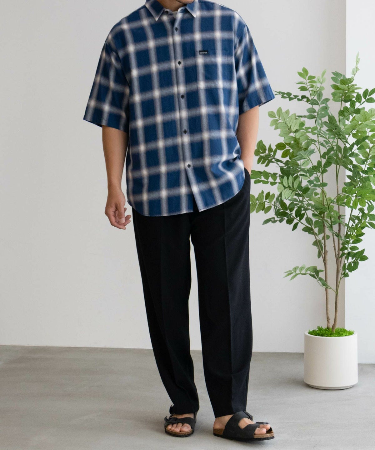 RED CAP GIRL オンブレーチェックバック刺繍＆プリント半袖シャツ メンズ